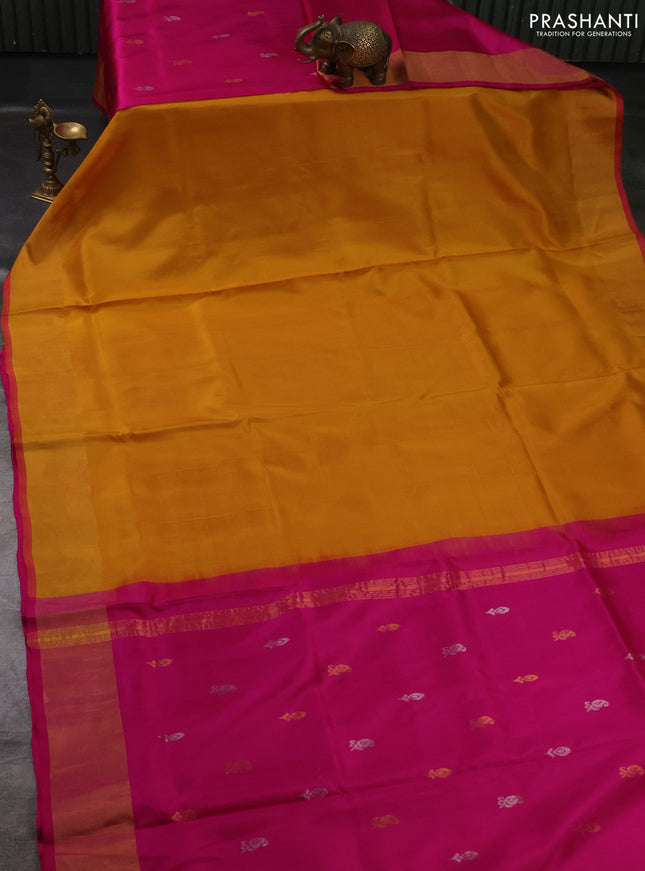 Pure uppada partly silk saree yellow and pink with plain body and zari woven border