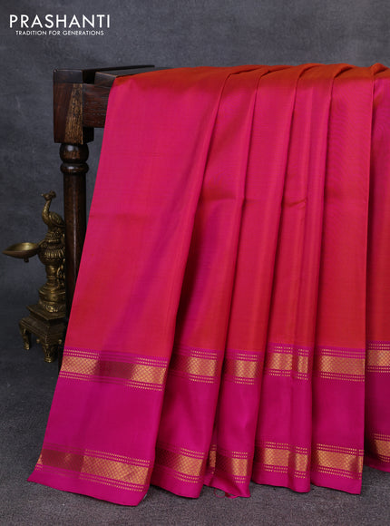 Pure uppada partly silk saree dual shade of pinkish orange and pink with plain body and rettapet zari woven border