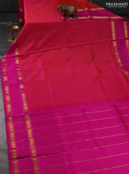 Pure uppada partly silk saree dual shade of pinkish orange and pink with plain body and rettapet zari woven border