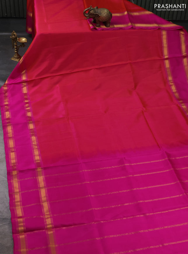 Pure uppada partly silk saree dual shade of pinkish orange and pink with plain body and rettapet zari woven border