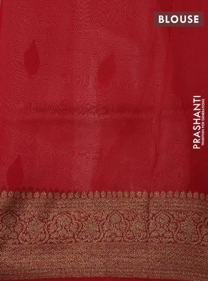 Banarasi organza silk saree off white and red with allover thread & zari woven buttas and banarasi style border