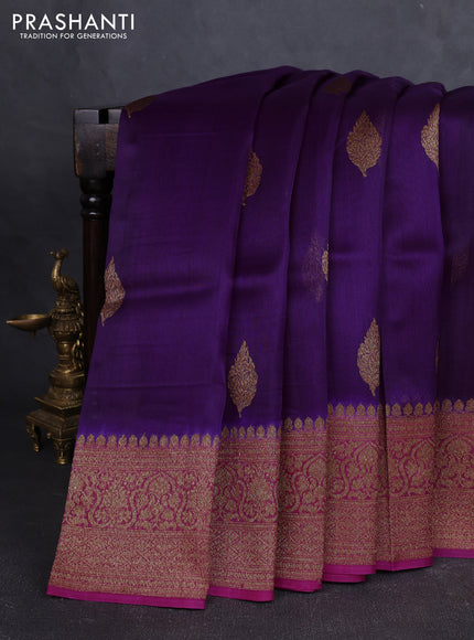 Banarasi organza silk saree purple and pink with allover thread & zari woven buttas and banarasi style border