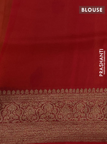 Banarasi organza silk saree yellow and red with allover thread & zari woven buttas and banarasi style border