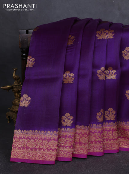 Banarasi organza silk saree purple and pink with allover thread & zari woven buttas and banarasi style border