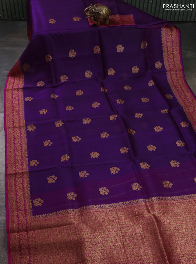 Banarasi organza silk saree purple and pink with allover thread & zari woven buttas and banarasi style border