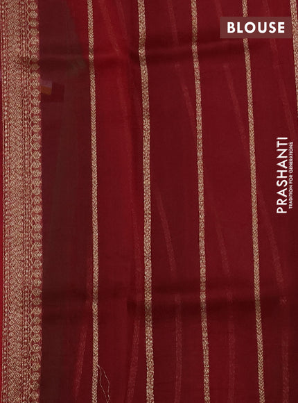 Banarasi organza silk saree green and red with allover thread & zari woven buttas and banarasi style border