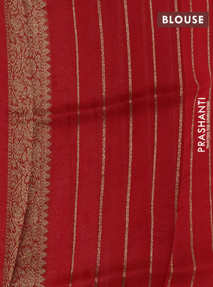 Banarasi organza silk saree off white and red with allover thread & zari woven buttas and banarasi style border