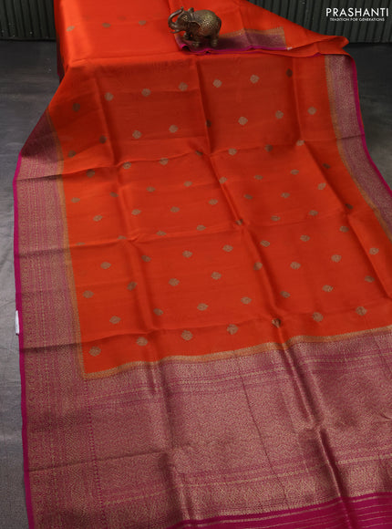 Banarasi organza silk saree orange and pink with allover thread & zari woven buttas and banarasi style border