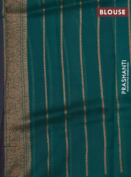 Banarasi organza silk saree magenta pink and teal green with allover thread & zari woven buttas and banarasi style border