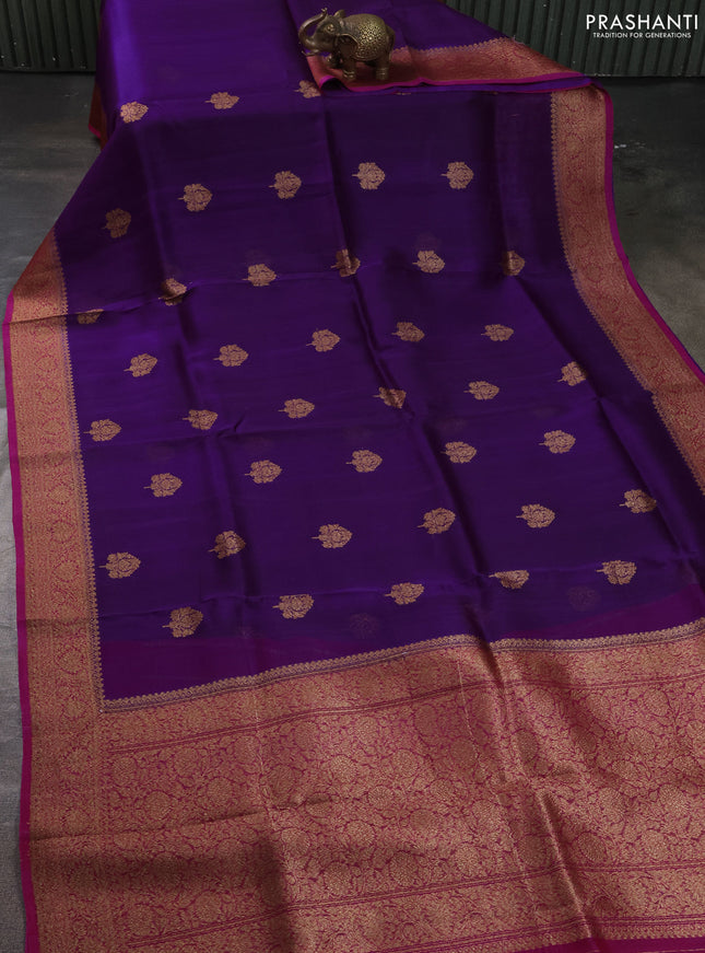 Banarasi organza silk saree purple and pink with allover thread & zari woven buttas and banarasi style border