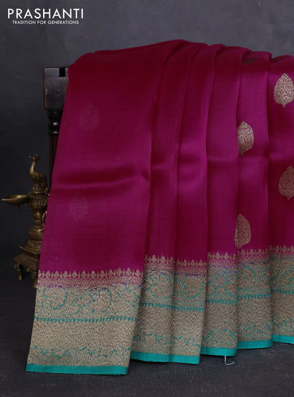 Banarasi organza silk saree pink and teal green with allover thread & zari woven buttas and banarasi style border