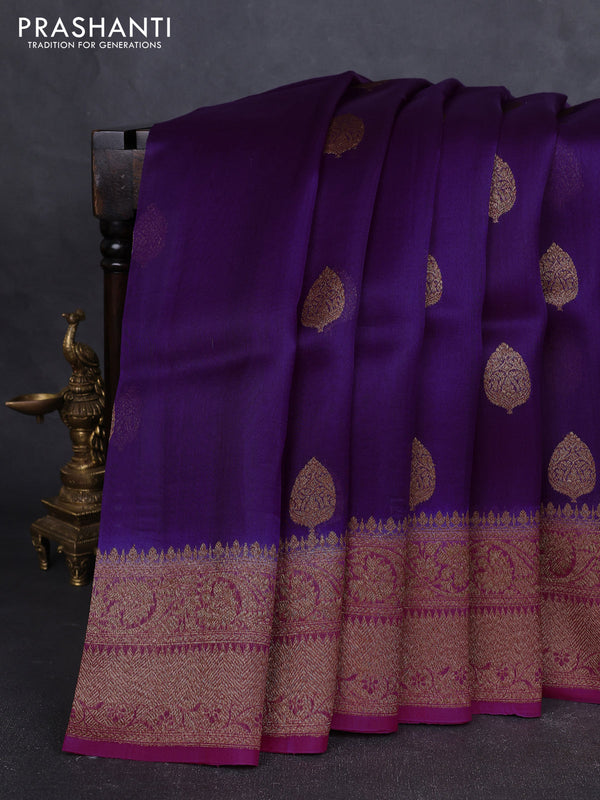 Banarasi organza silk saree purple and pink with allover thread & zari woven buttas and banarasi style border