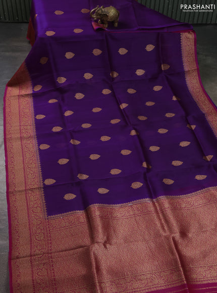 Banarasi organza silk saree purple and pink with allover thread & zari woven buttas and banarasi style border