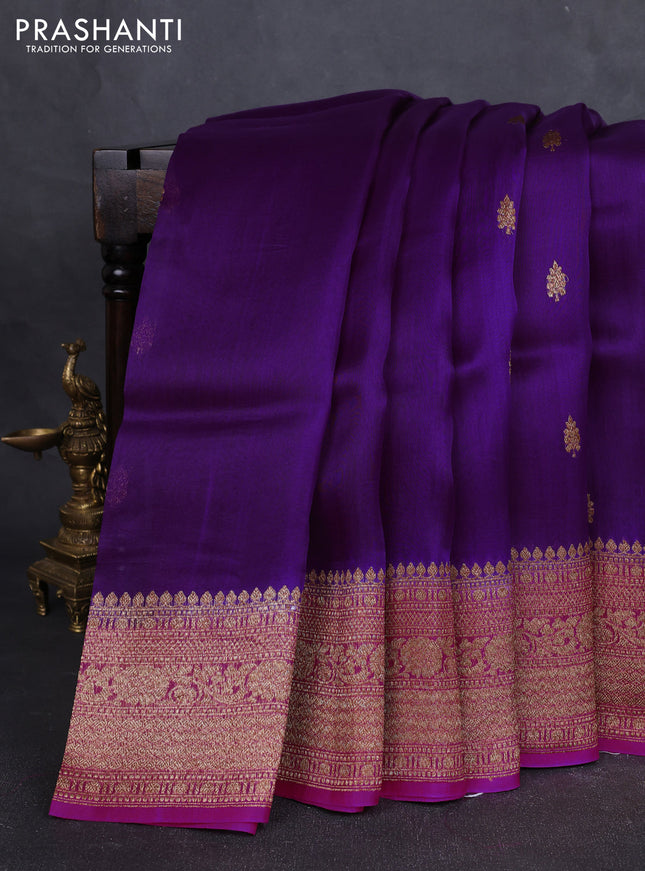Banarasi organza silk saree purple and pink with allover thread & zari woven buttas and banarasi style border