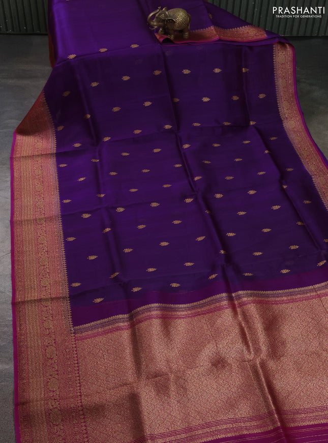 Banarasi organza silk saree purple and pink with allover thread & zari woven buttas and banarasi style border