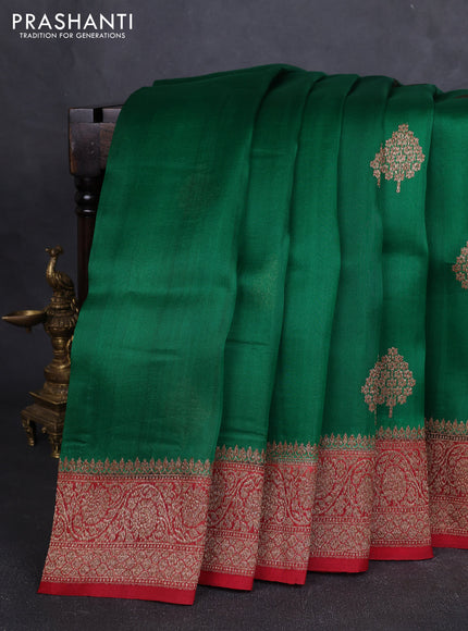 Banarasi organza silk saree green and red with allover thread & zari woven buttas and banarasi style border