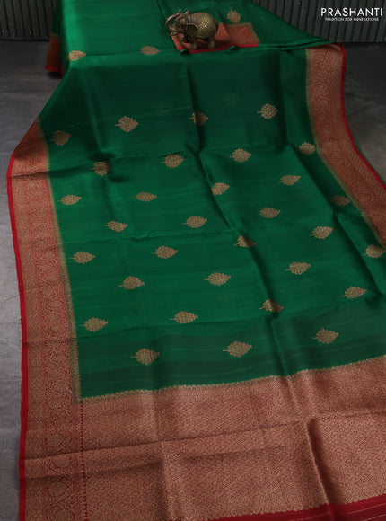 Banarasi organza silk saree green and red with allover thread & zari woven buttas and banarasi style border