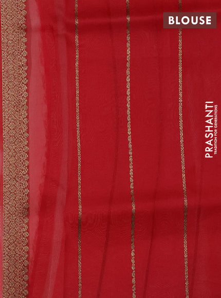 Banarasi organza silk saree off white and red with allover thread & zari woven buttas and banarasi style border