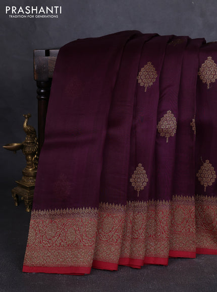Banarasi organza silk saree wine shade and maroon with allover thread & zari woven buttas and banarasi style border