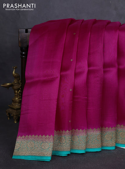 Banarasi organza silk saree pink and teal green with allover thread & zari woven buttas and banarasi style border