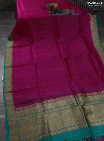 Banarasi organza silk saree pink and teal green with allover thread & zari woven buttas and banarasi style border