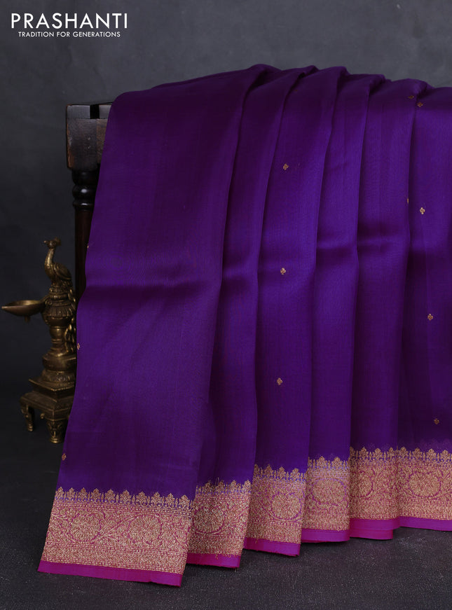 Banarasi organza silk saree purple and pink with allover thread & zari woven buttas and banarasi style border