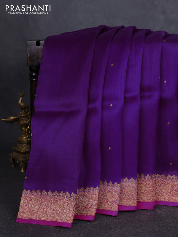 Banarasi organza silk saree purple and pink with allover thread & zari woven buttas and banarasi style border