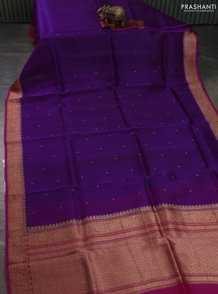 Banarasi organza silk saree purple and pink with allover thread & zari woven buttas and banarasi style border