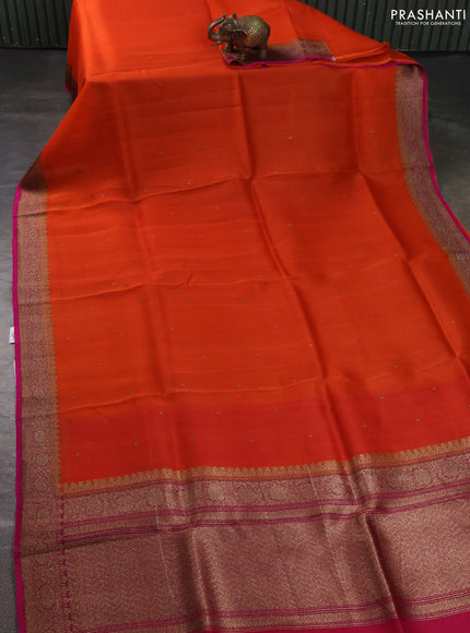 Banarasi organza silk saree orange and pink with allover thread & zari woven buttas and banarasi style border