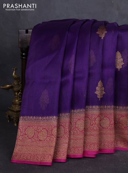 Banarasi organza silk saree violet and pink with allover thread & zari woven buttas and banarasi style border