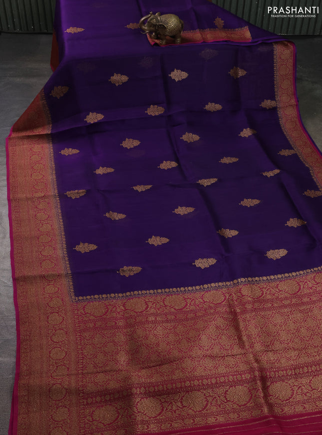 Banarasi organza silk saree violet and pink with allover thread & zari woven buttas and banarasi style border