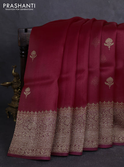 Banarasi organza silk saree maroon and wine shade with allover thread & zari woven buttas and banarasi style border