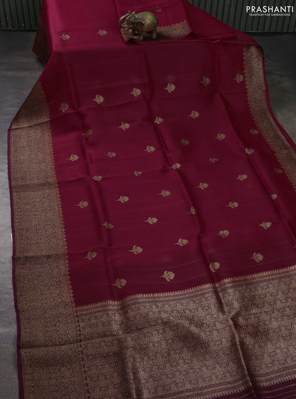 Banarasi organza silk saree maroon and wine shade with allover thread & zari woven buttas and banarasi style border