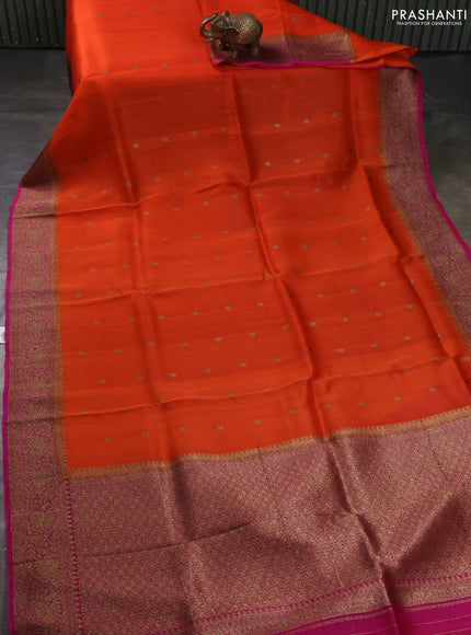Banarasi organza silk saree orange and pink with allover thread & zari woven buttas and banarasi style border