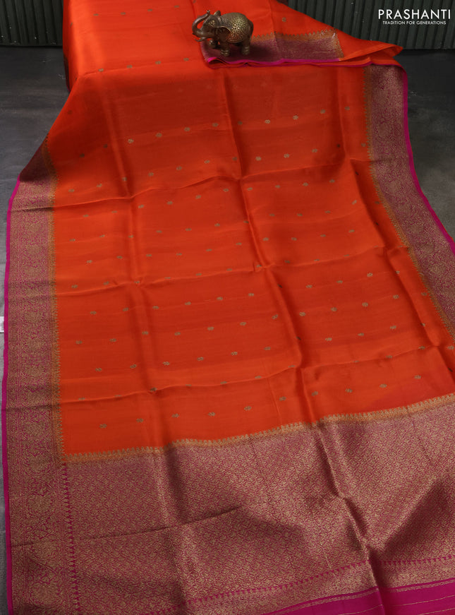 Banarasi organza silk saree orange and pink with allover thread & zari woven buttas and banarasi style border