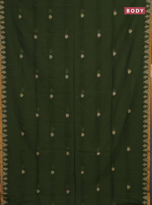 Bengal cotton saree sap green with thread woven buttas and thread & zari woven border