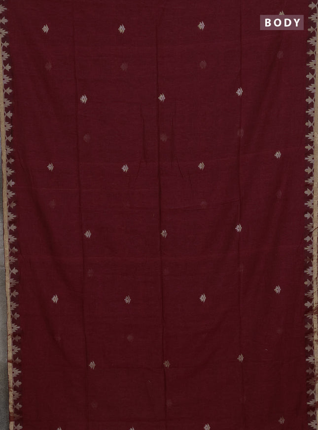 Bengal cotton saree maroon with thread woven buttas and thread & zari woven border