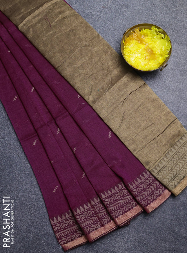 Bengal cotton saree magenta pink with thread woven buttas and thread & zari woven border