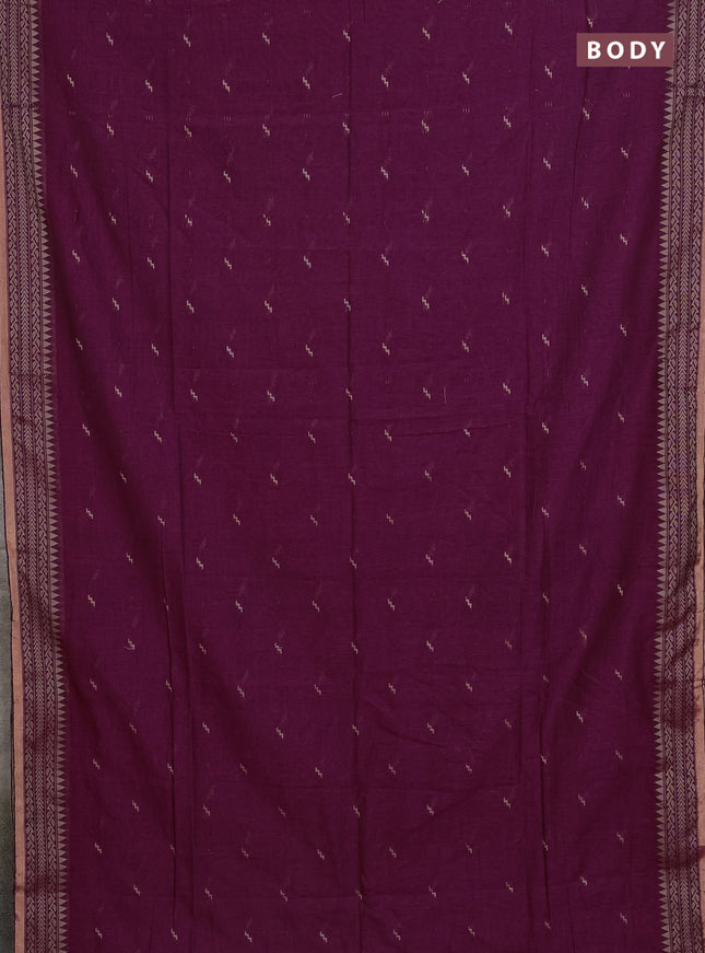 Bengal cotton saree magenta pink with thread woven buttas and thread & zari woven border