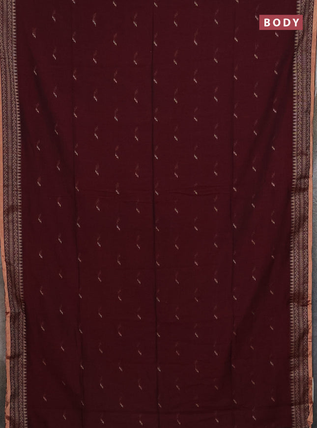 Bengal cotton saree deep maroon with thread woven buttas and thread & zari woven border