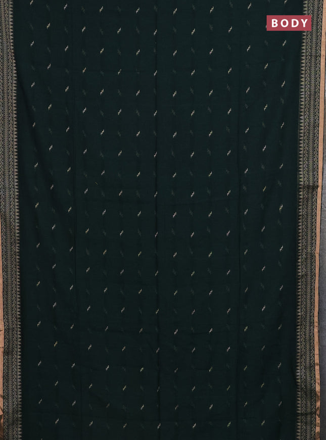 Bengal cotton saree bottle green with thread woven buttas and thread & zari woven border