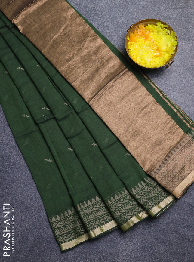 Bengal cotton saree sap green with thread woven buttas and thread & zari woven border