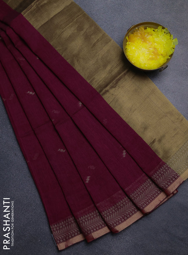 Bengal cotton saree magenta pink with thread woven buttas and thread & zari woven border