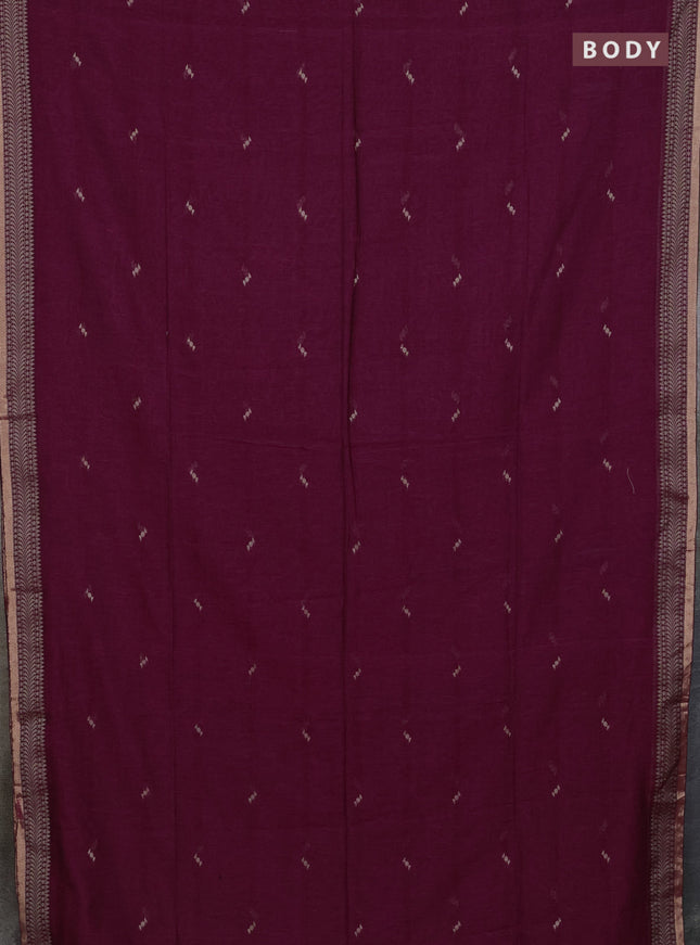 Bengal cotton saree magenta pink with thread woven buttas and thread & zari woven border