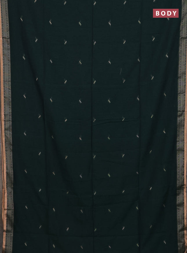 Bengal cotton saree bottle green with thread woven buttas and thread & zari woven border