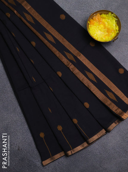Bengal cotton saree black with thread woven buttas and thread & zari woven border