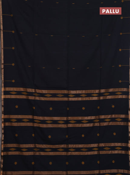 Bengal cotton saree black with thread woven buttas and thread & zari woven border