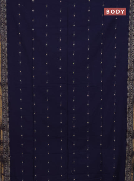 Bengal cotton saree navy blue with thread woven buttas and thread & zari woven border