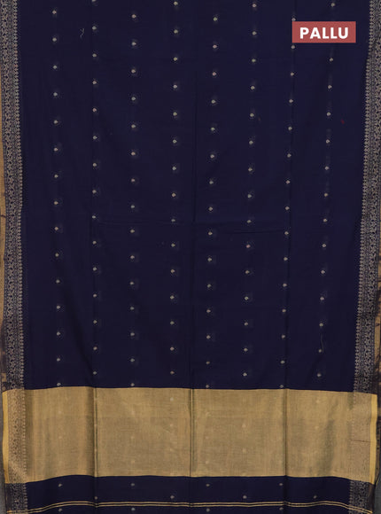 Bengal cotton saree navy blue with thread woven buttas and thread & zari woven border