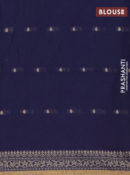 Bengal cotton saree navy blue with thread woven buttas and thread & zari woven border